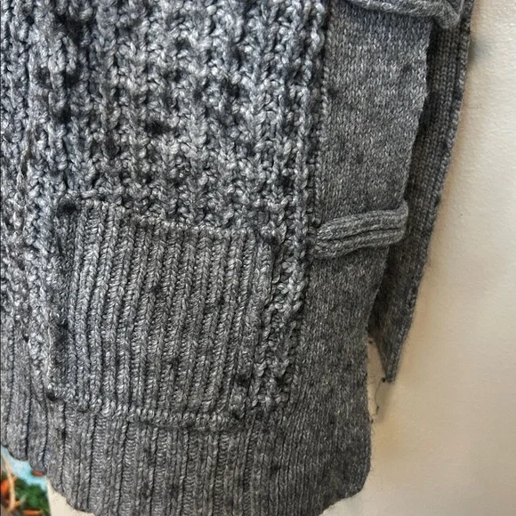 LOFT Gray Cable Knit Cardigan Sweater Dress Shawl Collar Double Breasted Small - Picture 5 of 8